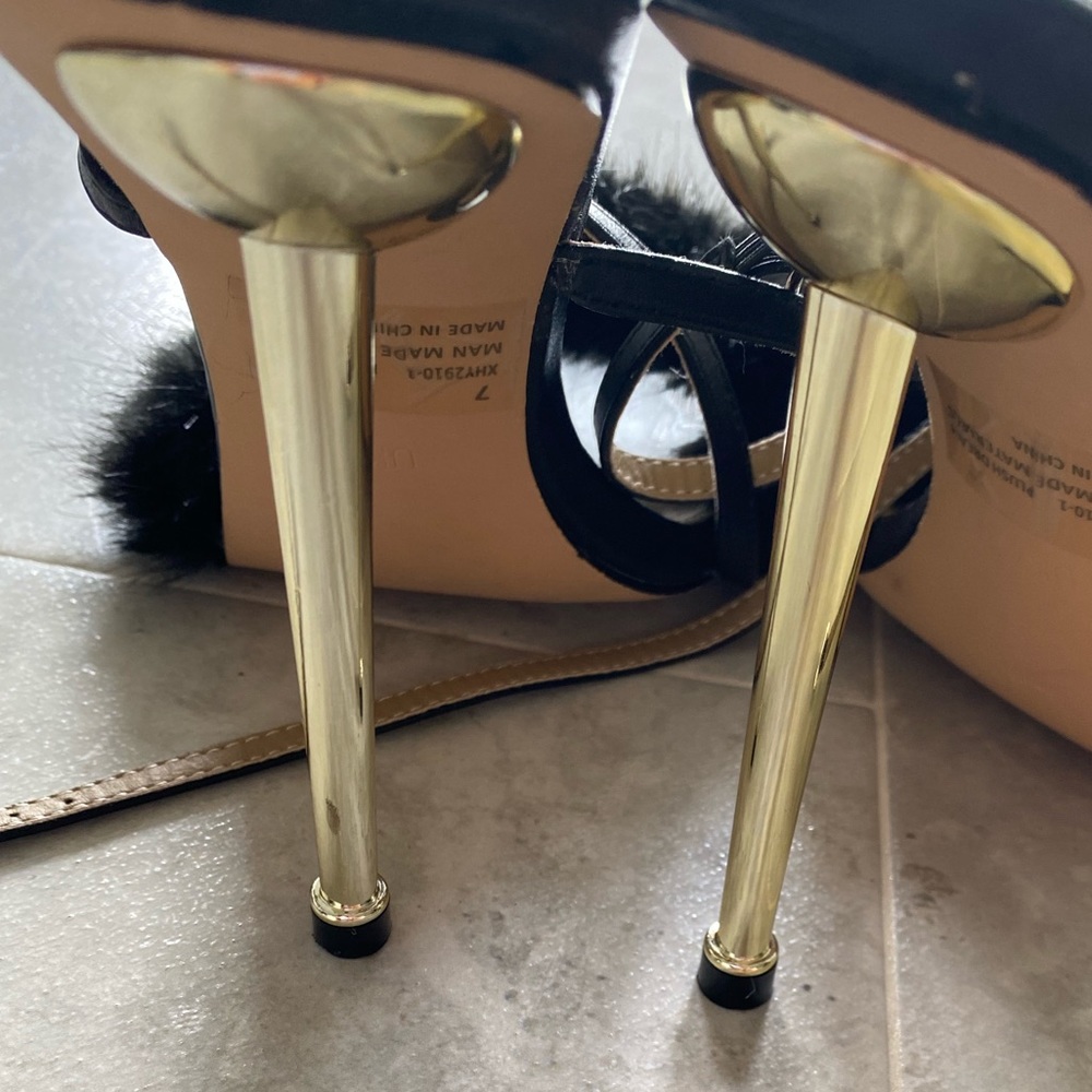 Plush-Dreams Pointed Toe Fluffy Metallic Heel In … - image 4